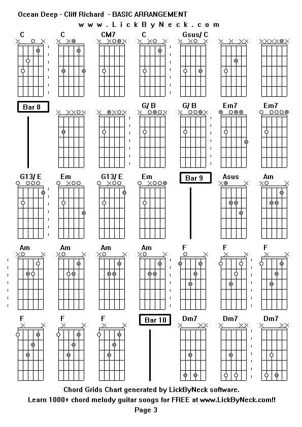 Chord Grids Chart of chord melody fingerstyle guitar song-Ocean Deep - Cliff Richard  - BASIC ARRANGEMENT,generated by LickByNeck software.